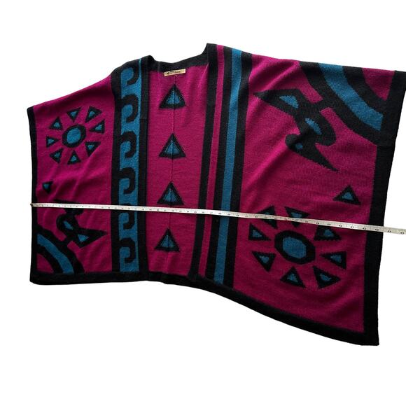 Origin Alpaca Bright South American Graphic Pink Teal Knit Ruana Poncho Wrap OS - Picture 12 of 12